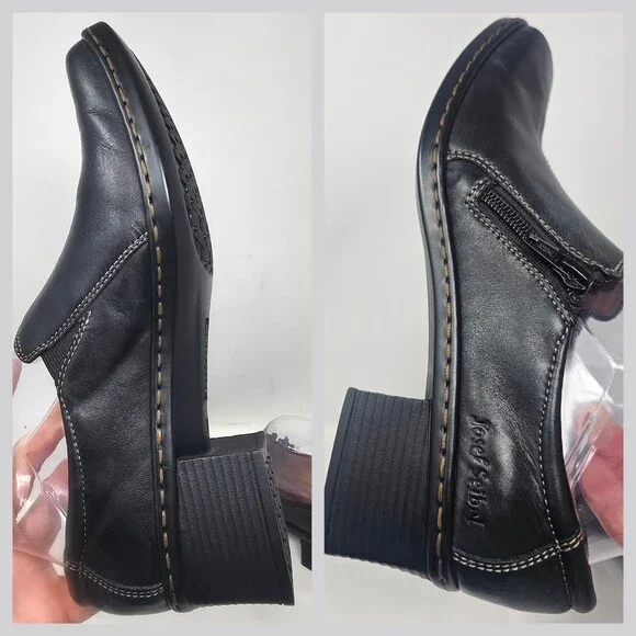 Josef Seibel Black Genuine Leather Block Heel Loafer Comfort Shoes Women Size 37 - Picture 4 of 8